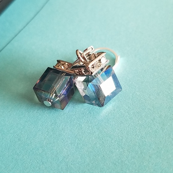 Blue crystal earrings sterling silver handmade - Picture 4 of 6